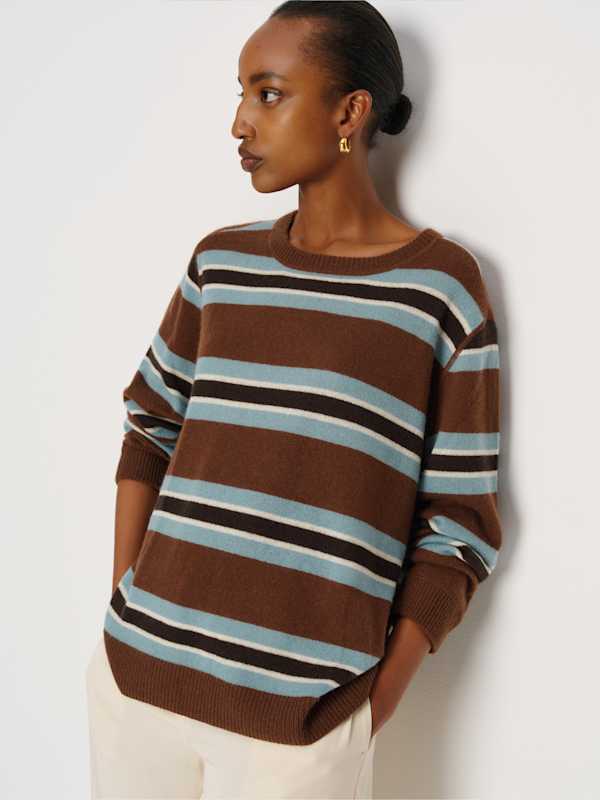 Cashmere Boyfriend Sweater - Chocolate Cake Multi Stripe